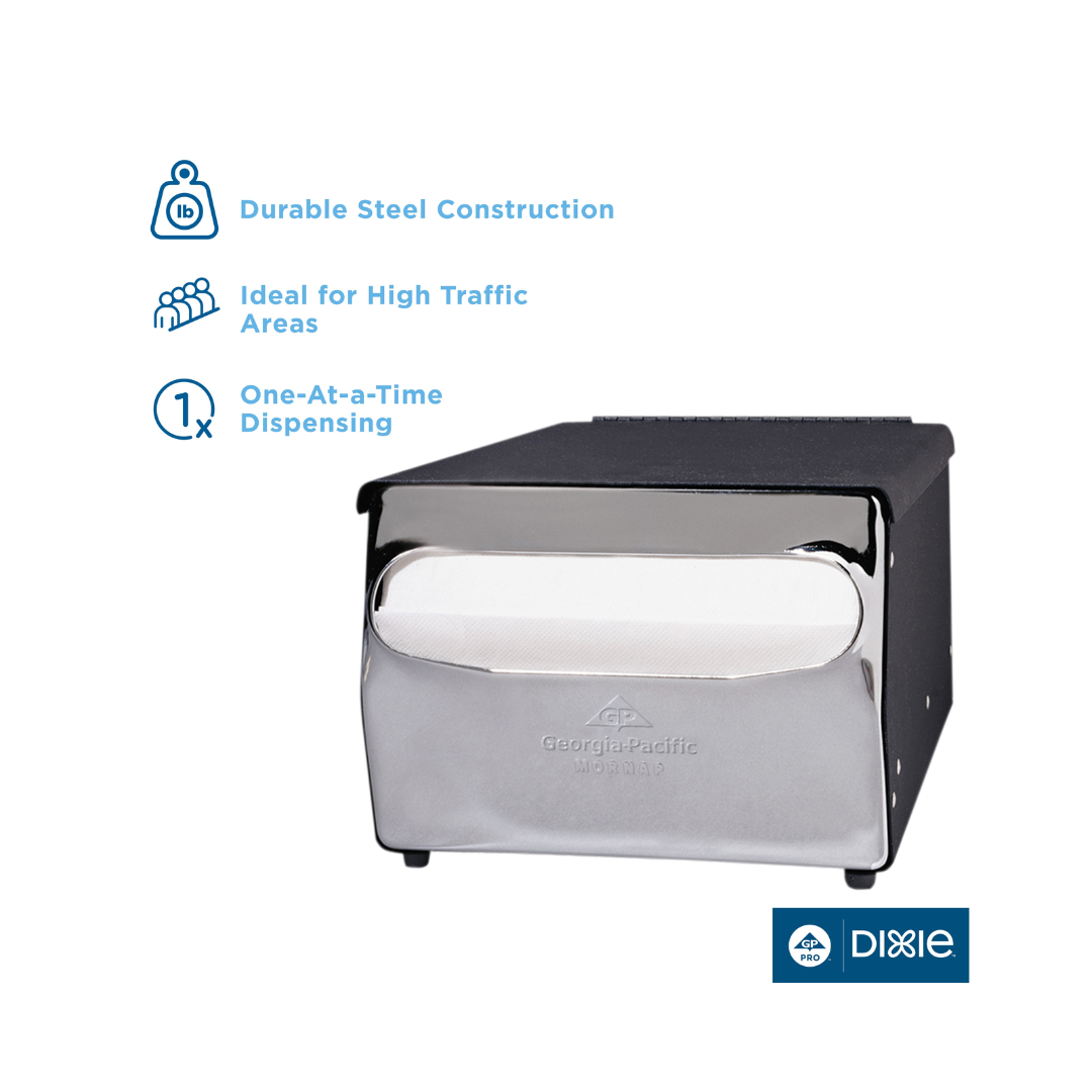 GP Pro™ Dixie® Countertop Full Fold Napkin Dispenser – Black & Chrome, Holds 350 Napkins