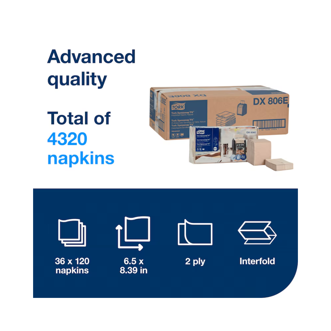 Tork® Xpressnap Fit® Natural Dispenser Napkin – 6.5" x 8.39", N14 System, 2-Ply, Holds 4,320 Napkins