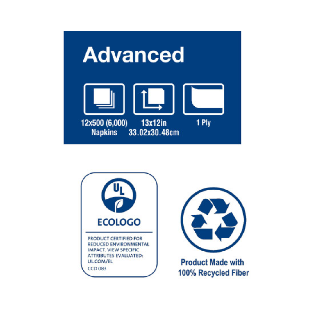 Tork® Advanced Quality 1 Ply Dispenser Napkins – 12" x 13", White, N6 System