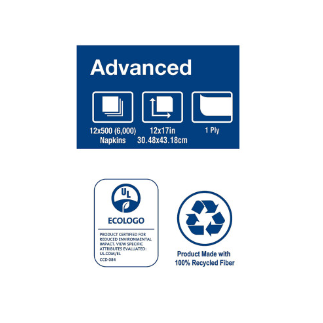 Tork® Advanced Quality 1 Ply Dispenser Napkins – 12" x 17", White, N7 System
