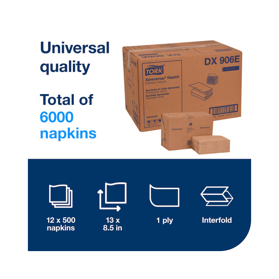 Tork® Xpressnap® Universal Interfold Dispenser Napkin – 8.5" x 13", Natural, N4 System – 6,000 Napkins