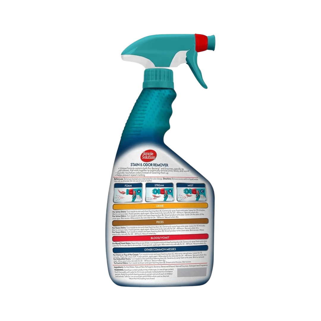 Simple Solution® Stain & Odor Eliminator Spray – 32 oz, Enzyme Cleaner for Pets