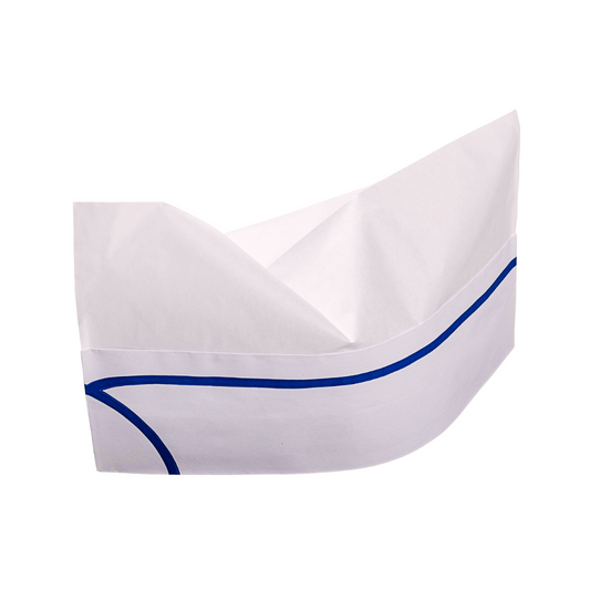 Royal® Overseas Cap – White Crepe Paper with Blue Stripe, Adjustable Size