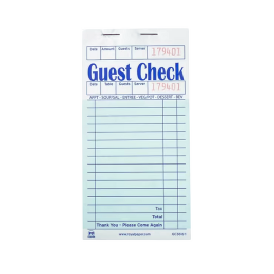 Royal® Guest Check Board – 1 Part, 16 Lines, Green, 3.46" x 6.69"