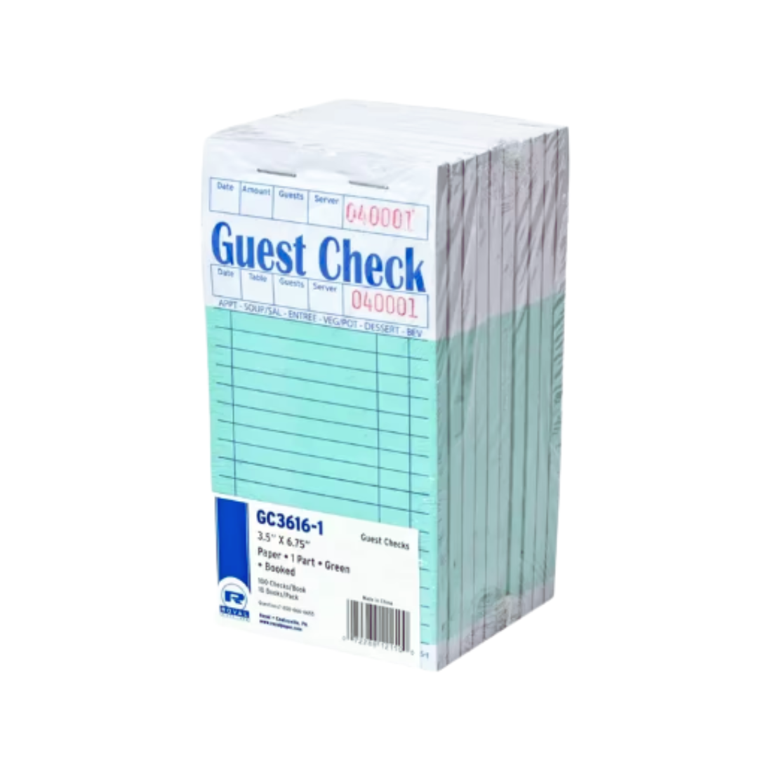 Royal® Guest Check Board – 1 Part, 16 Lines, Green, 3.46" x 6.69"