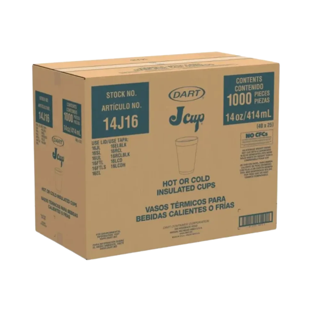 Dart® J Cup® Insulated Foam Cups – 14 oz, White