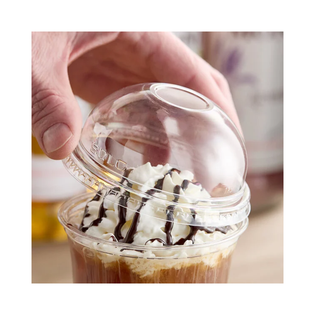 Dart® 12–24 oz. OPS Plastic Dome Lid w/No Hole – Clear