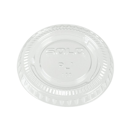 Solo® PET Soufflé Portion Cup No Slot Lid – Fits 1/2 oz, 3/4 oz, 1 oz & 1 1/4 oz Cups, Clear