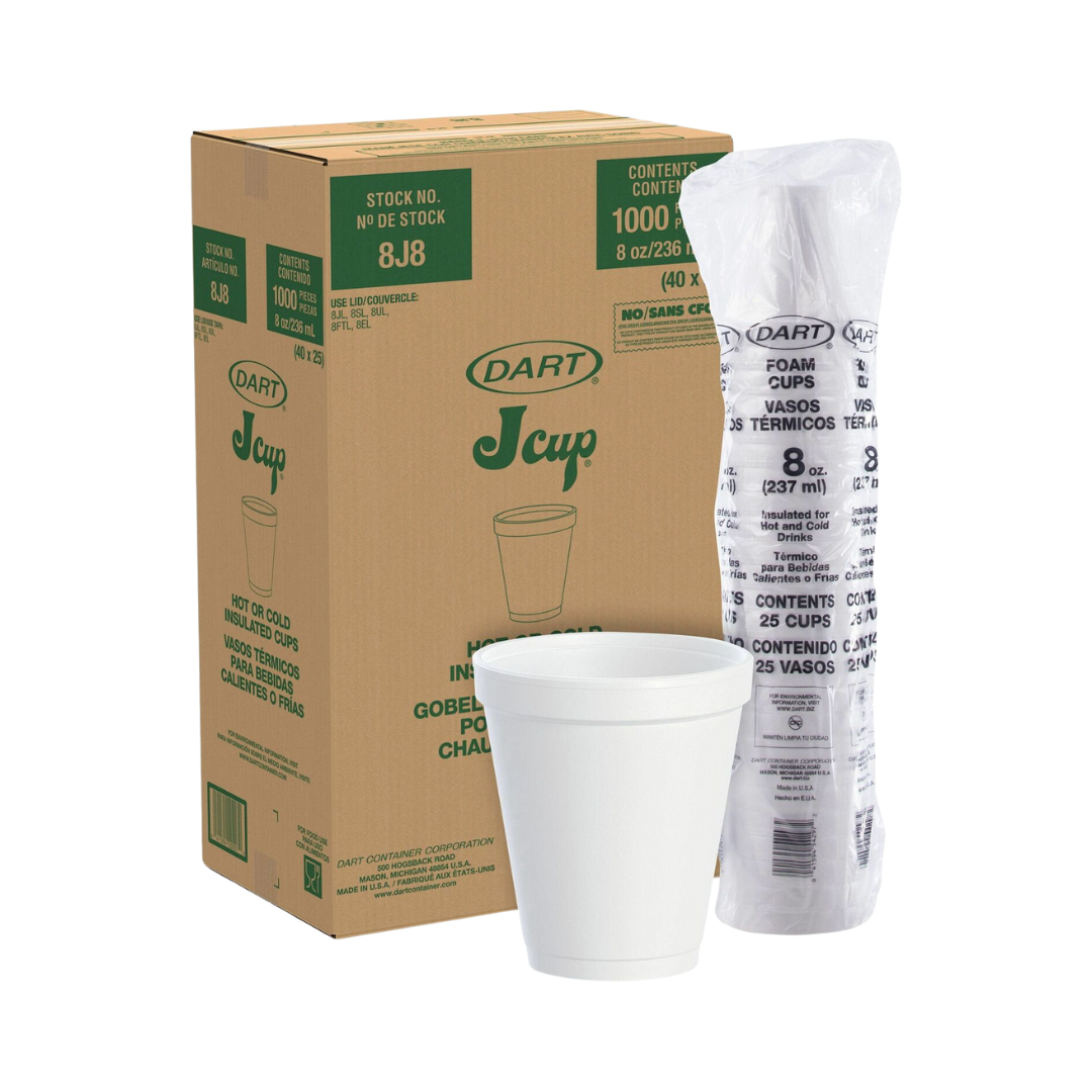 Dart® J Cup® Insulated EPS Foam Cups – 4 oz to 32 oz, White
