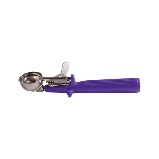 Winco® Prime 18/8 Stainless Steel One-Piece Thumb Press Disher – Size 40, Purple