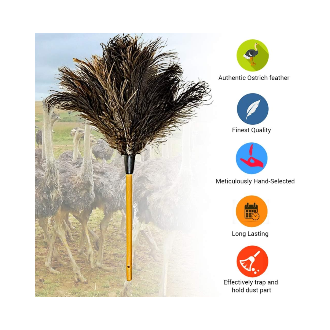 Dusters Killer® Mini Ostrich Feather Duster – 14" Soft Black Feathers, Wooden Handle