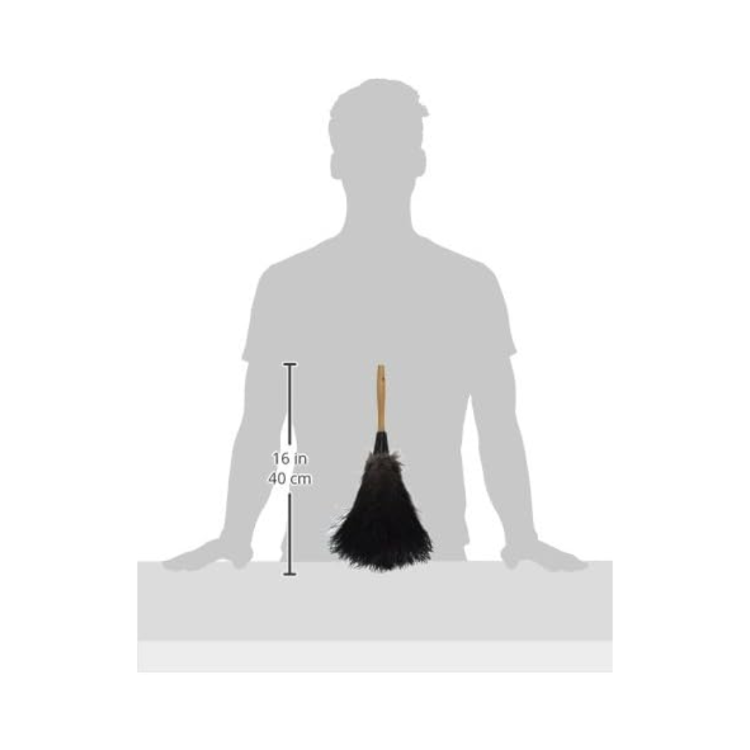 Dusters Killer® Mini Ostrich Feather Duster – 14" Soft Black Feathers, Wooden Handle
