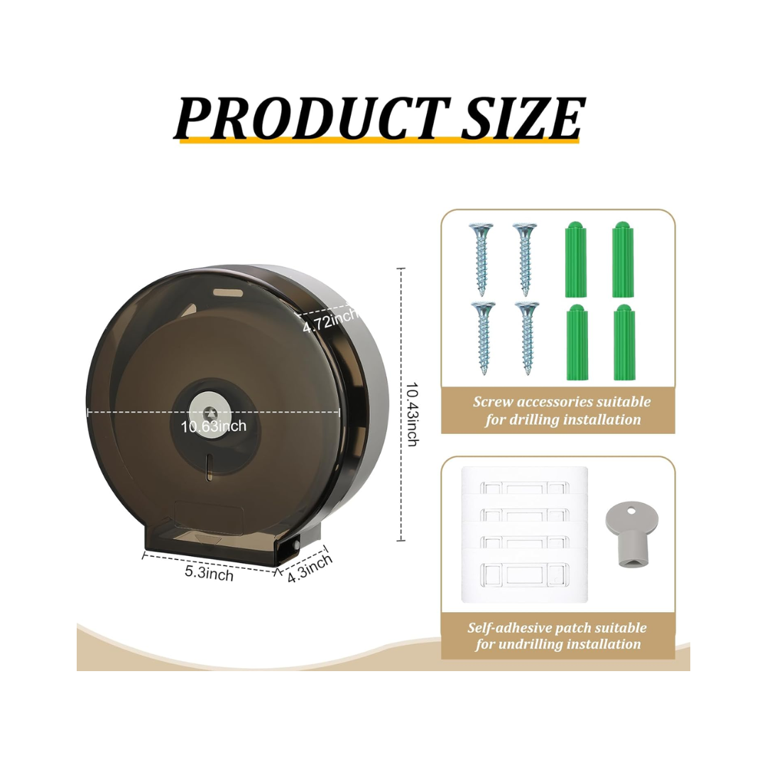 Layhit® Single Roll Toilet Paper Dispenser – 9" Roll, Black, Locking Wall-Mount