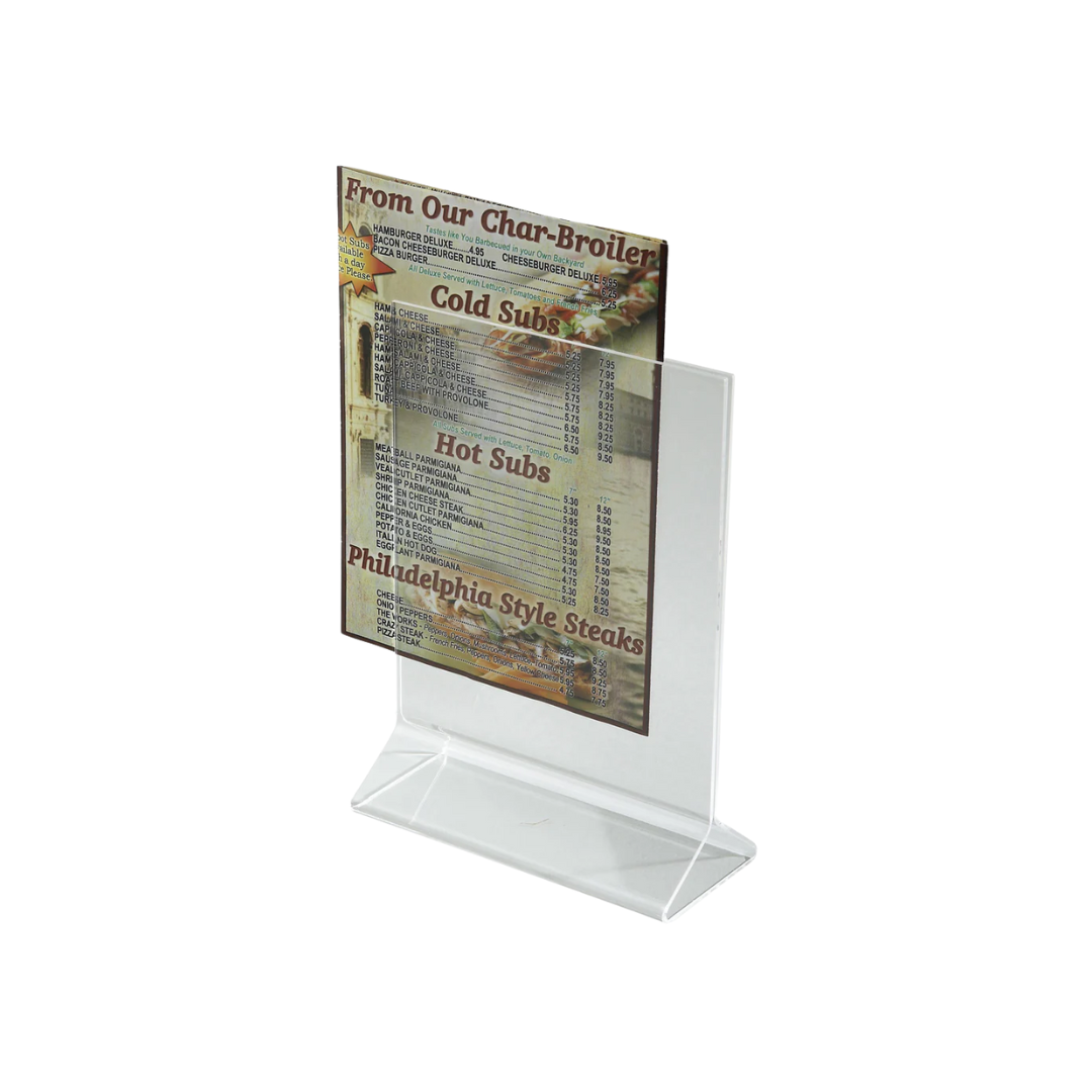 Winco® Double-Sided Clear Acrylic Menu Stands – 5"x7" & 8"x11", 2.0mm Thickness