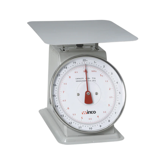 Winco® Mechanical Receiving Scale – 20 Lb Capacity, 8" Dial, Stainless Steel